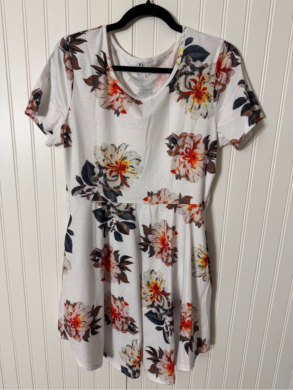White Floral Short Sleeve Skater Dress